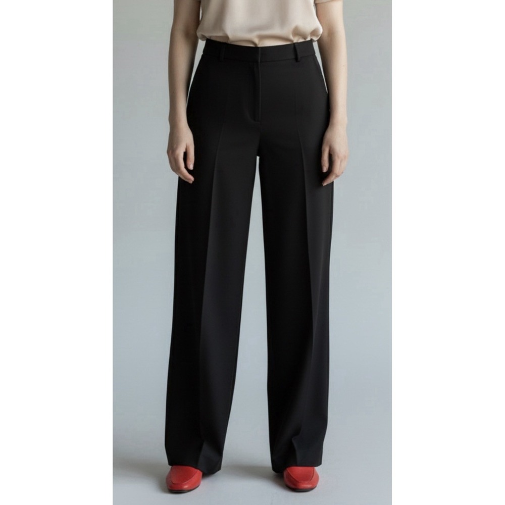 Sézane Martin Black Wool Wide Leg Trousers Pants 36/US 4 Quiet Luxury Capsule